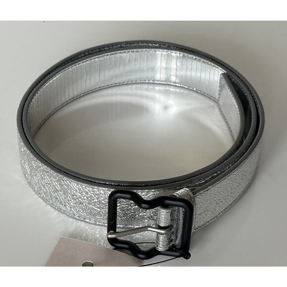 NWT $450 Bottega Veneta Craque Metallic Leather Silver Belt 40/100 IT 691233